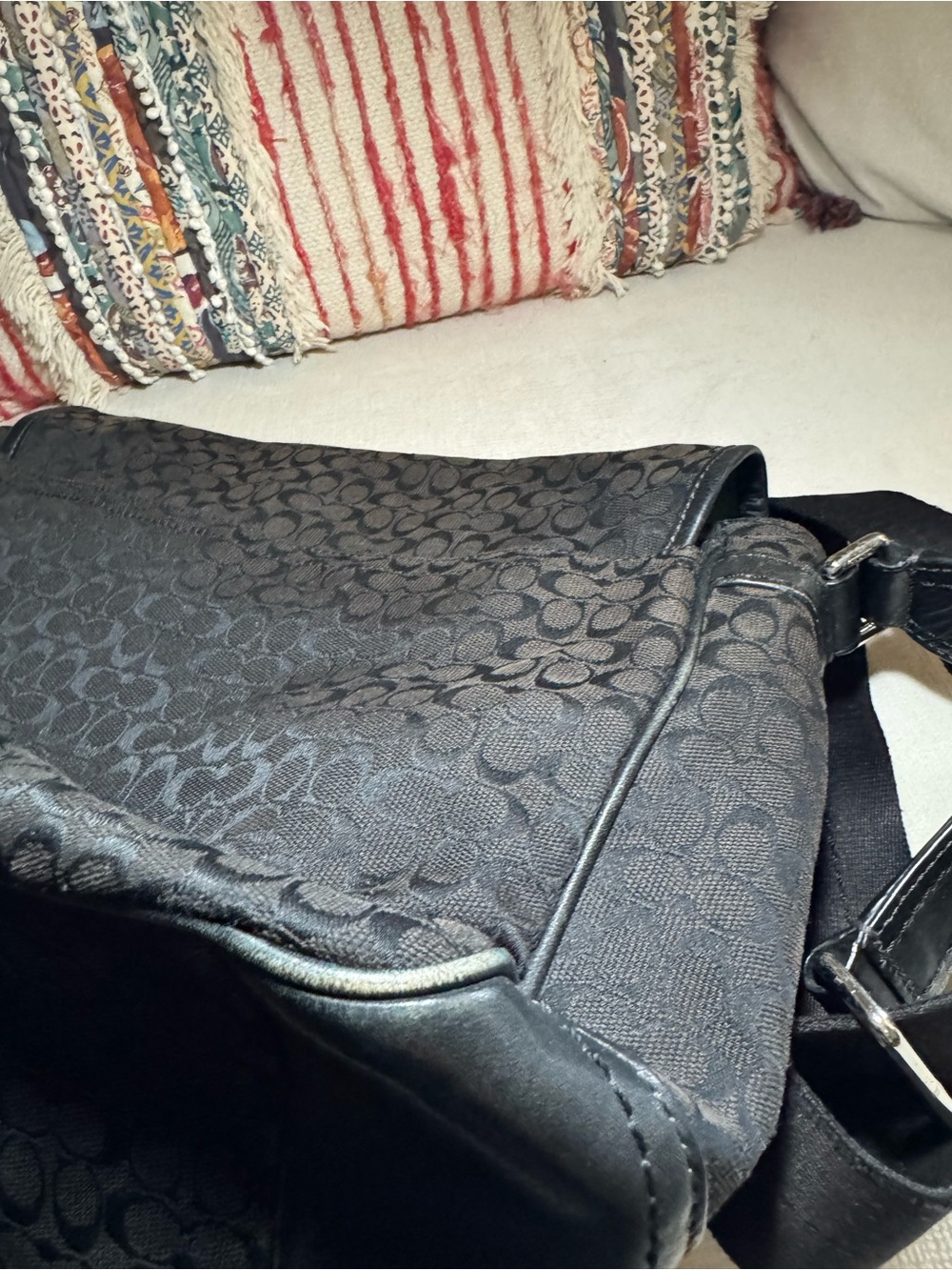 Coach Black Monogram Canvas Messenger Bag - Picture 6 of 10